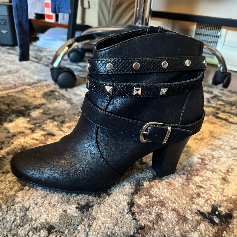 Black Ankle Boots with Studded Straps